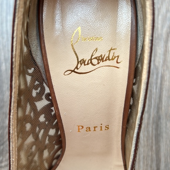 Christian Louboutin Pampas Tan Floral Lasercut Lady Peep Heel | 39 - Picture 6 of 11